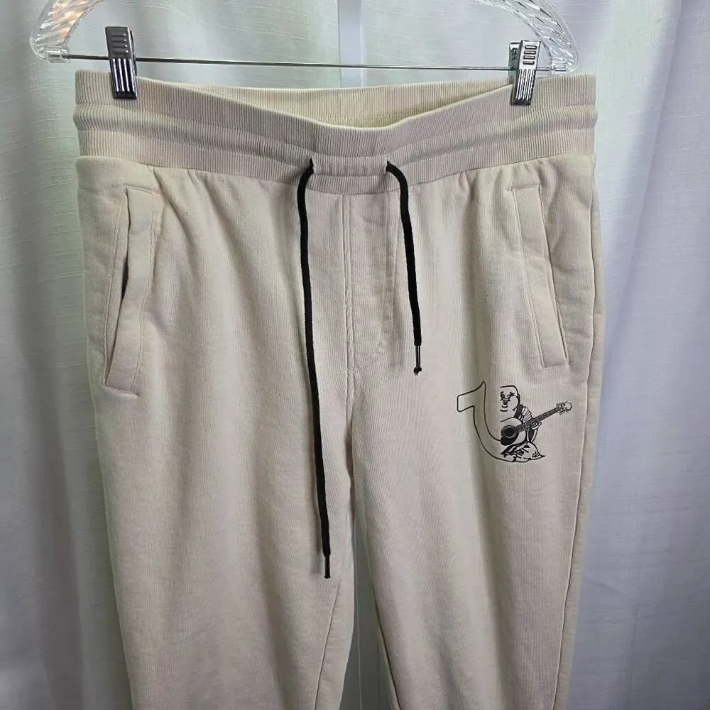 True Religion Cream Double Knit Branded Slim Joggers Size Large *Flaws*